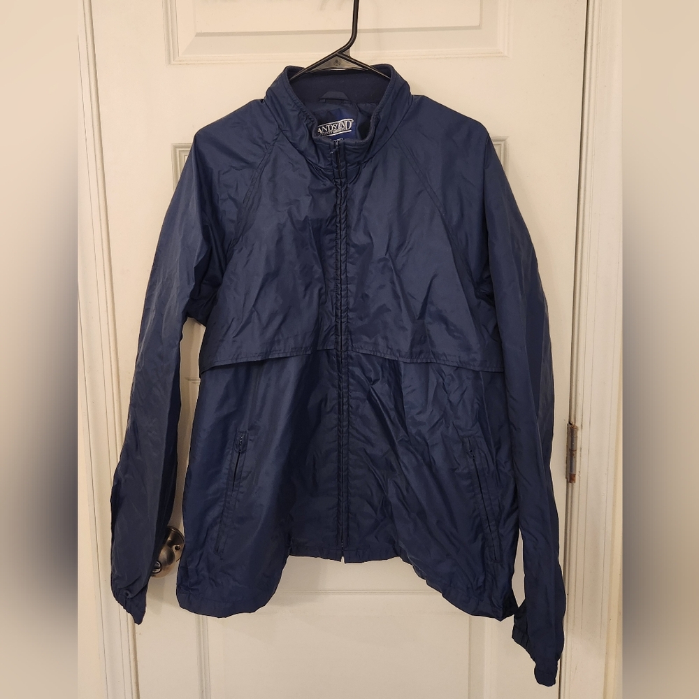 Lands End Womens Jacket Size L Navy Blue Pockets Lightweight #SS1092